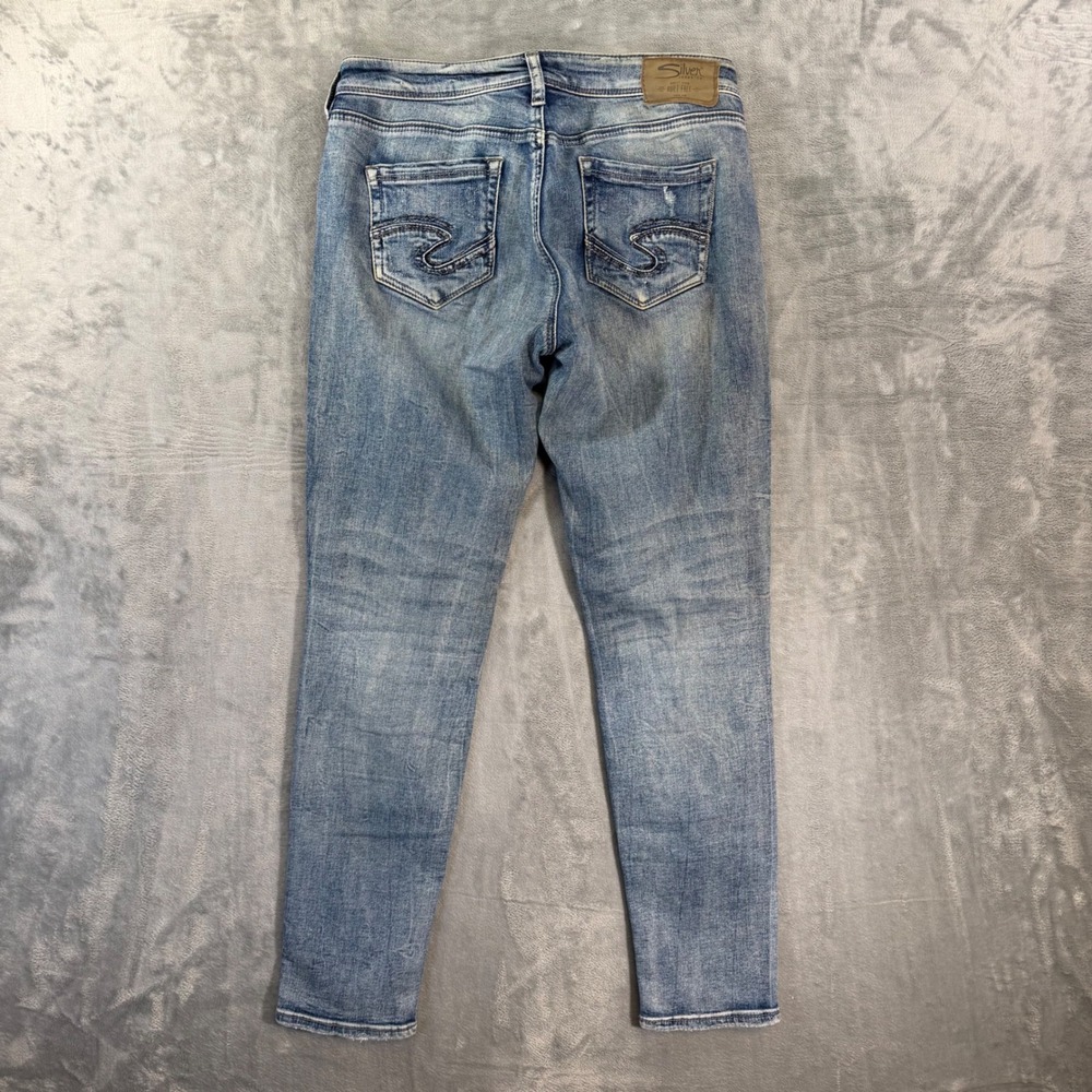 Silver Jeans Sam Skinny Jeans Women's Size 26/27 Blue Faded Distressed Denim - Picture 2 of 7